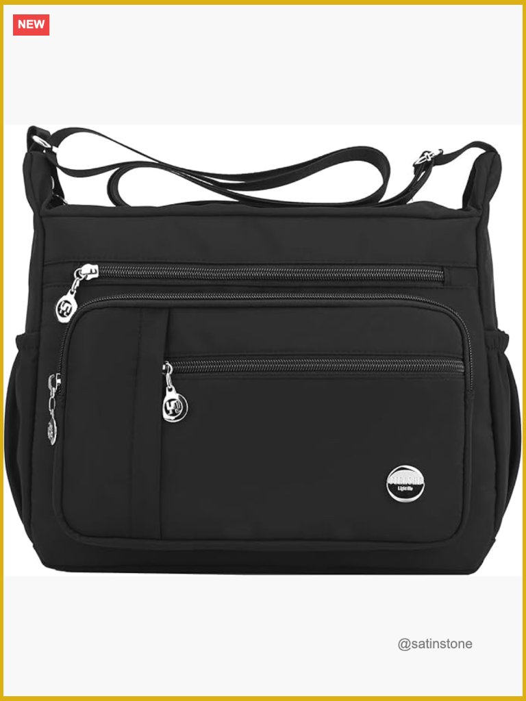 Lightweight Nylon Crossbody Bag With Multiple Pockets, Adjustable Strap